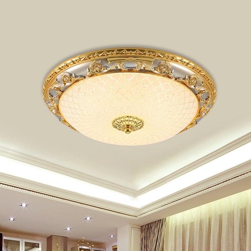 Gold Bowl Shaped Ceiling Flush Traditional Veined Glass 12.5"/15"/19" Wide LED Bedroom Flushmount Lighting Clearhalo 'Ceiling Lights' 'Close To Ceiling Lights' 'Close to ceiling' 'Flush mount' Lighting' 1283221