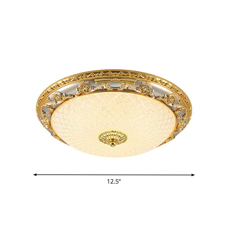 Gold Bowl Shaped Ceiling Flush Traditional Veined Glass 12.5"/15"/19" Wide LED Bedroom Flushmount Lighting Clearhalo 'Ceiling Lights' 'Close To Ceiling Lights' 'Close to ceiling' 'Flush mount' Lighting' 1283223