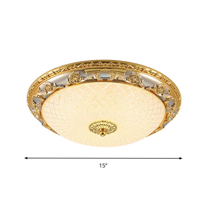 Gold Bowl Shaped Ceiling Flush Traditional Veined Glass 12.5"/15"/19" Wide LED Bedroom Flushmount Lighting Clearhalo 'Ceiling Lights' 'Close To Ceiling Lights' 'Close to ceiling' 'Flush mount' Lighting' 1283224