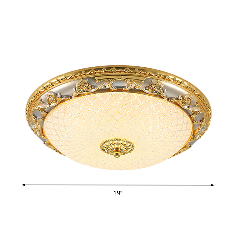 Gold Bowl Shaped Ceiling Flush Traditional Veined Glass 12.5"/15"/19" Wide LED Bedroom Flushmount Lighting Clearhalo 'Ceiling Lights' 'Close To Ceiling Lights' 'Close to ceiling' 'Flush mount' Lighting' 1283225