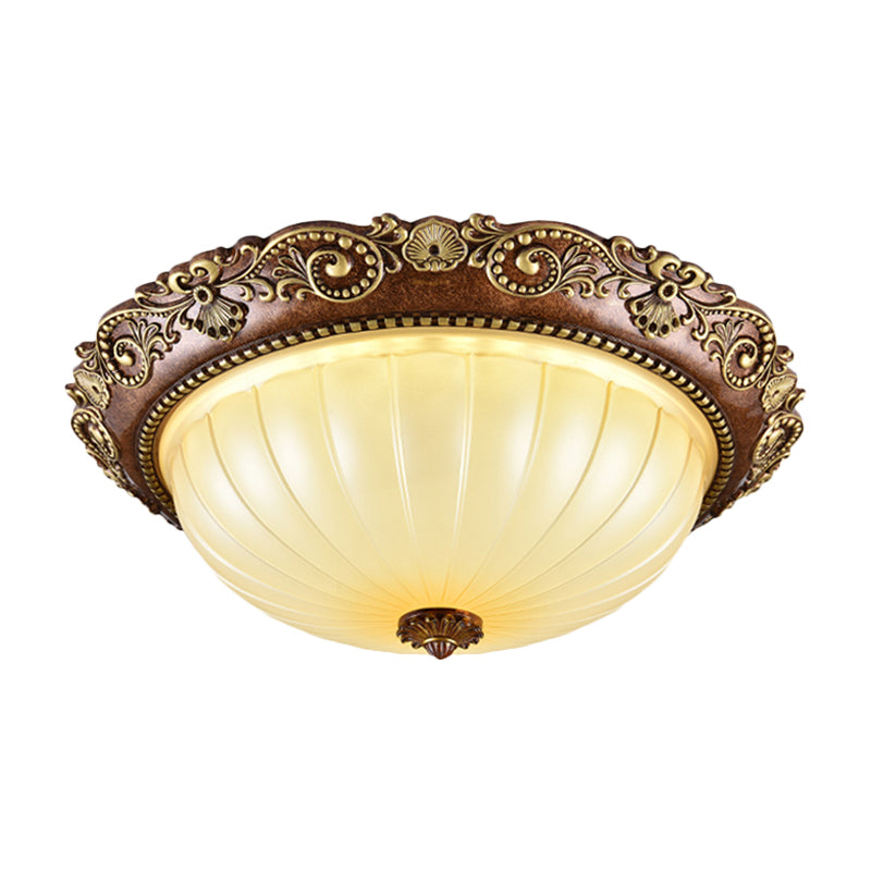 Bowl Ribbed Glass Ceiling Flush Traditional Foyer 14"/16"/19.5" Wide LED Flush Mount Light Fixture in Brown Clearhalo 'Ceiling Lights' 'Close To Ceiling Lights' 'Close to ceiling' 'Flush mount' Lighting' 1283234