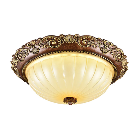 Bowl Ribbed Glass Ceiling Flush Traditional Foyer 14"/16"/19.5" Wide LED Flush Mount Light Fixture in Brown Clearhalo 'Ceiling Lights' 'Close To Ceiling Lights' 'Close to ceiling' 'Flush mount' Lighting' 1283234