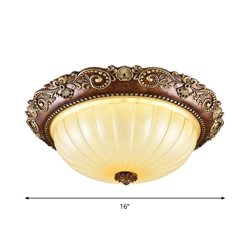 Bowl Ribbed Glass Ceiling Flush Traditional Foyer 14"/16"/19.5" Wide LED Flush Mount Light Fixture in Brown Clearhalo 'Ceiling Lights' 'Close To Ceiling Lights' 'Close to ceiling' 'Flush mount' Lighting' 1283236