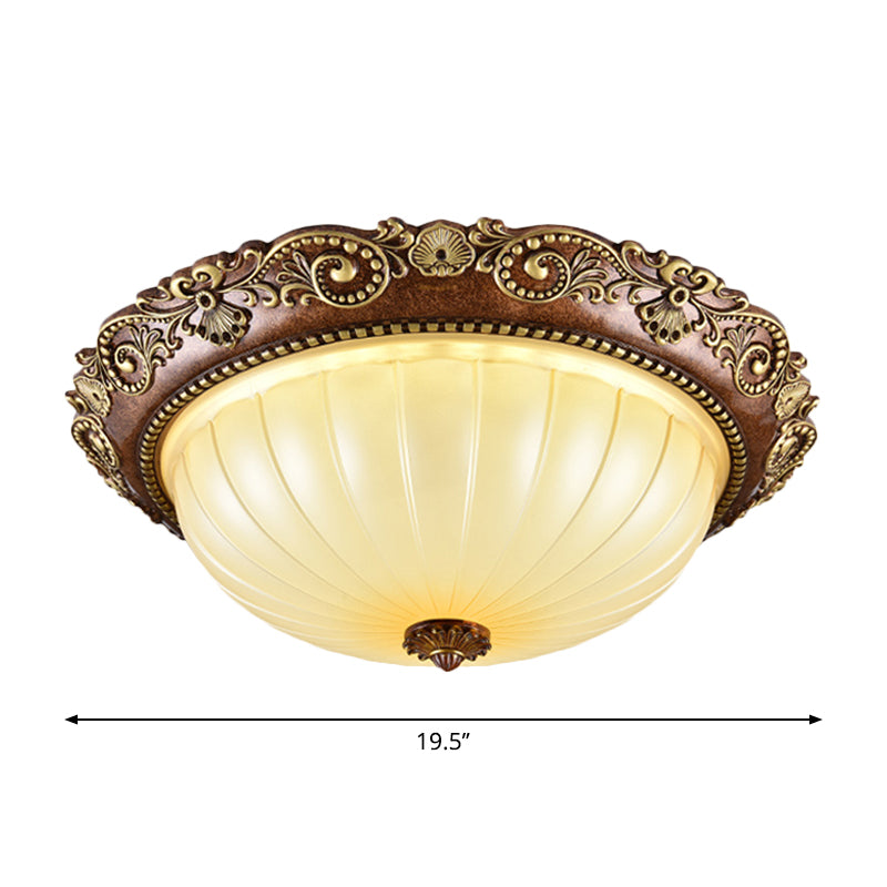 Bowl Ribbed Glass Ceiling Flush Traditional Foyer 14"/16"/19.5" Wide LED Flush Mount Light Fixture in Brown Clearhalo 'Ceiling Lights' 'Close To Ceiling Lights' 'Close to ceiling' 'Flush mount' Lighting' 1283237