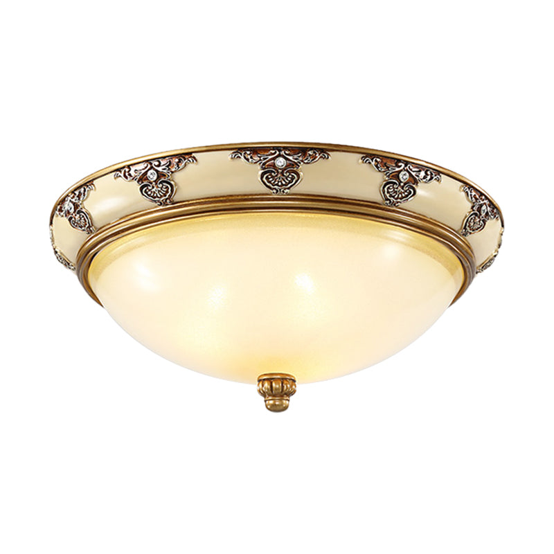 Classic Dome Shade Flush Mount Opal Glass 3 Bulbs 15"/19" Width Flush Ceiling Light Fixture in Gold Clearhalo 'Ceiling Lights' 'Close To Ceiling Lights' 'Close to ceiling' 'Flush mount' Lighting' 1283277