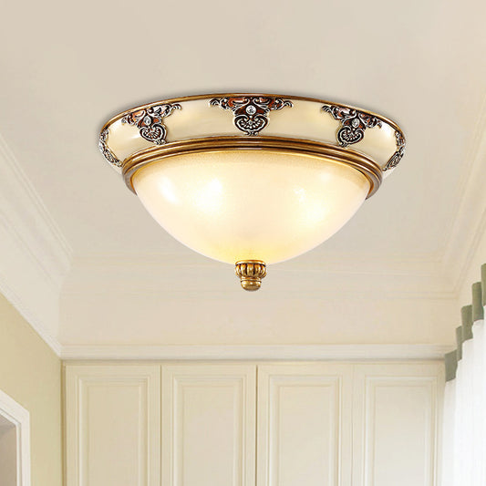 Classic Dome Shade Flush Mount Opal Glass 3 Bulbs 15"/19" Width Flush Ceiling Light Fixture in Gold Gold 15" Clearhalo 'Ceiling Lights' 'Close To Ceiling Lights' 'Close to ceiling' 'Flush mount' Lighting' 1283279