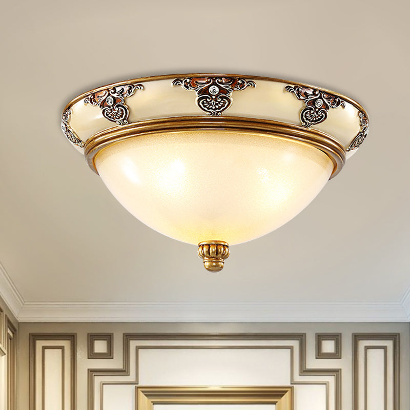 Classic Dome Shade Flush Mount Opal Glass 3 Bulbs 15"/19" Width Flush Ceiling Light Fixture in Gold Clearhalo 'Ceiling Lights' 'Close To Ceiling Lights' 'Close to ceiling' 'Flush mount' Lighting' 1283281