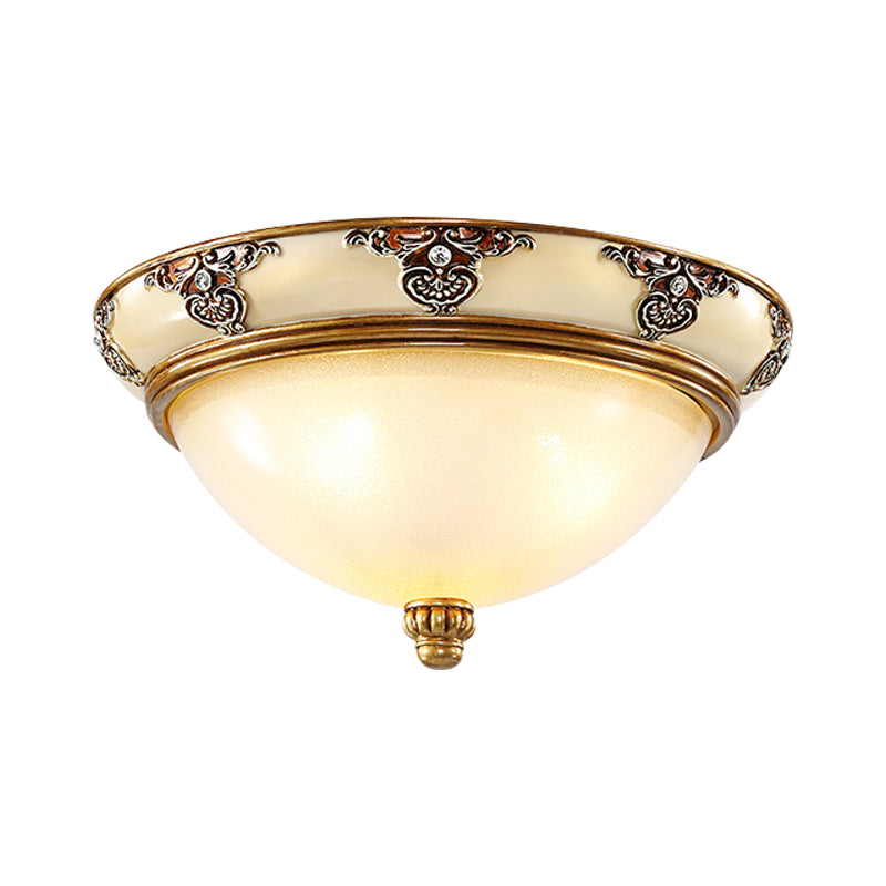 Classic Dome Shade Flush Mount Opal Glass 3 Bulbs 15"/19" Width Flush Ceiling Light Fixture in Gold Clearhalo 'Ceiling Lights' 'Close To Ceiling Lights' 'Close to ceiling' 'Flush mount' Lighting' 1283282