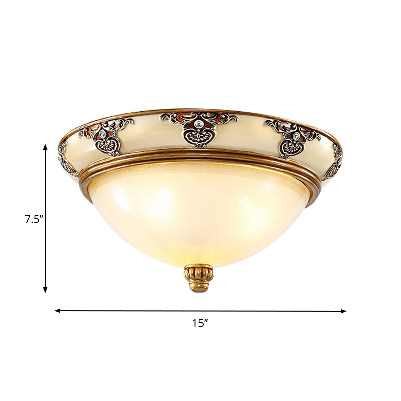 Classic Dome Shade Flush Mount Opal Glass 3 Bulbs 15"/19" Width Flush Ceiling Light Fixture in Gold Clearhalo 'Ceiling Lights' 'Close To Ceiling Lights' 'Close to ceiling' 'Flush mount' Lighting' 1283283