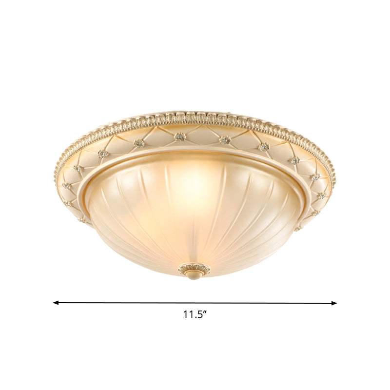 Beige Bowl Shaped Flush Ceiling Light Traditional Ribbed Glass 2/3 Lights 11.5"/16"/19.5" W Bedroom Flush Mount Clearhalo 'Ceiling Lights' 'Close To Ceiling Lights' 'Close to ceiling' 'Flush mount' Lighting' 1283287