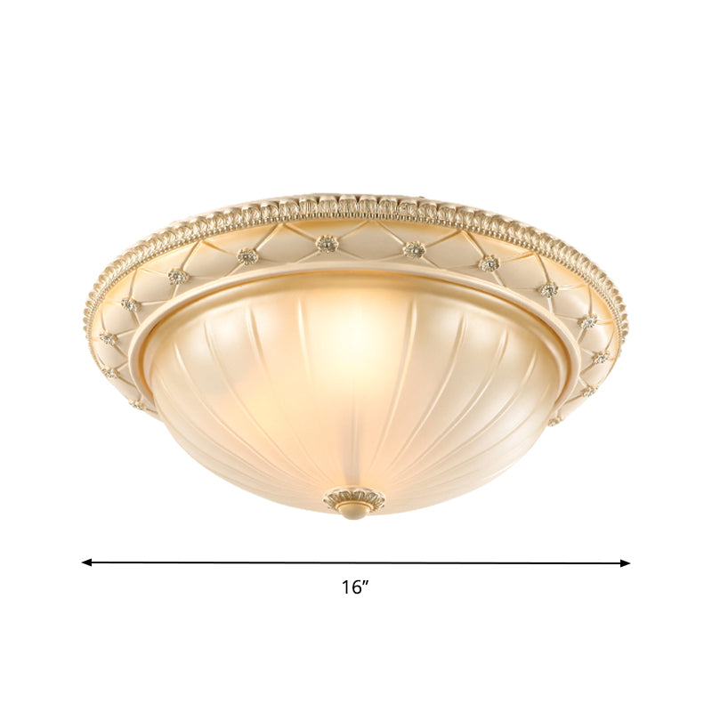 Beige Bowl Shaped Flush Ceiling Light Traditional Ribbed Glass 2/3 Lights 11.5"/16"/19.5" W Bedroom Flush Mount Clearhalo 'Ceiling Lights' 'Close To Ceiling Lights' 'Close to ceiling' 'Flush mount' Lighting' 1283288