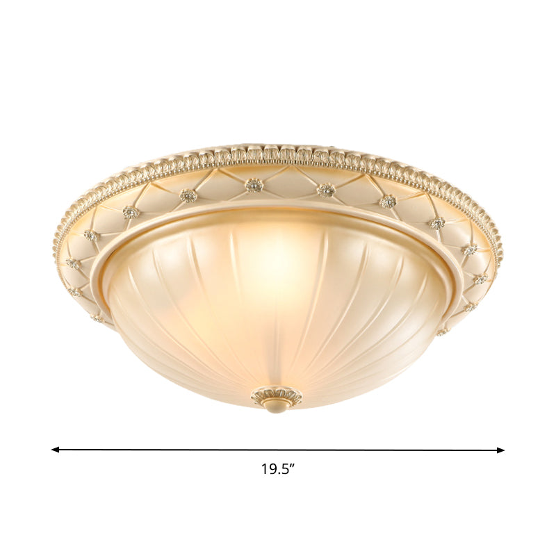 Beige Bowl Shaped Flush Ceiling Light Traditional Ribbed Glass 2/3 Lights 11.5"/16"/19.5" W Bedroom Flush Mount Clearhalo 'Ceiling Lights' 'Close To Ceiling Lights' 'Close to ceiling' 'Flush mount' Lighting' 1283289