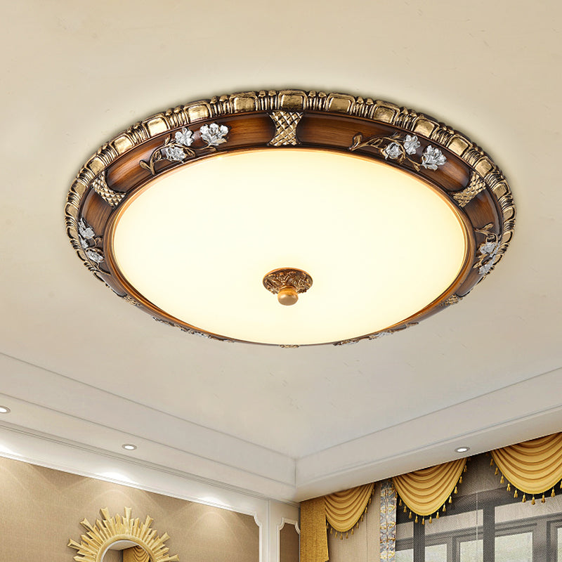 13"/16"/19.5" W Traditional Domed Flush Lamp Opal Glass LED Flush Mounted Ceiling Light Fixture in Brown, Warm/White Light Brown Clearhalo 'Ceiling Lights' 'Close To Ceiling Lights' 'Close to ceiling' 'Flush mount' Lighting' 1283308