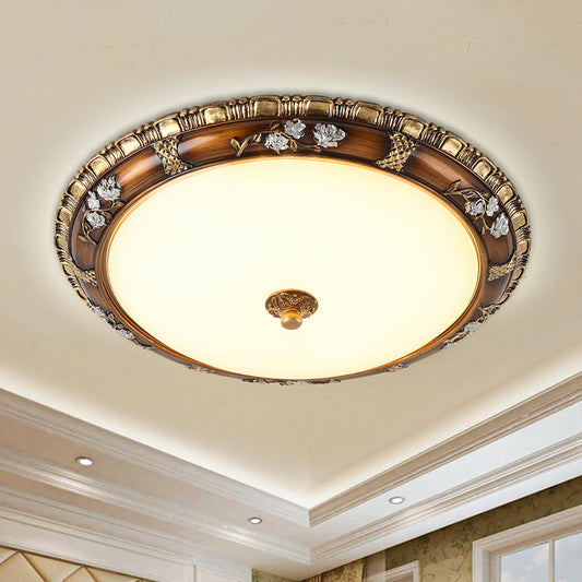 13"/16"/19.5" W Traditional Domed Flush Lamp Opal Glass LED Flush Mounted Ceiling Light Fixture in Brown, Warm/White Light Clearhalo 'Ceiling Lights' 'Close To Ceiling Lights' 'Close to ceiling' 'Flush mount' Lighting' 1283309