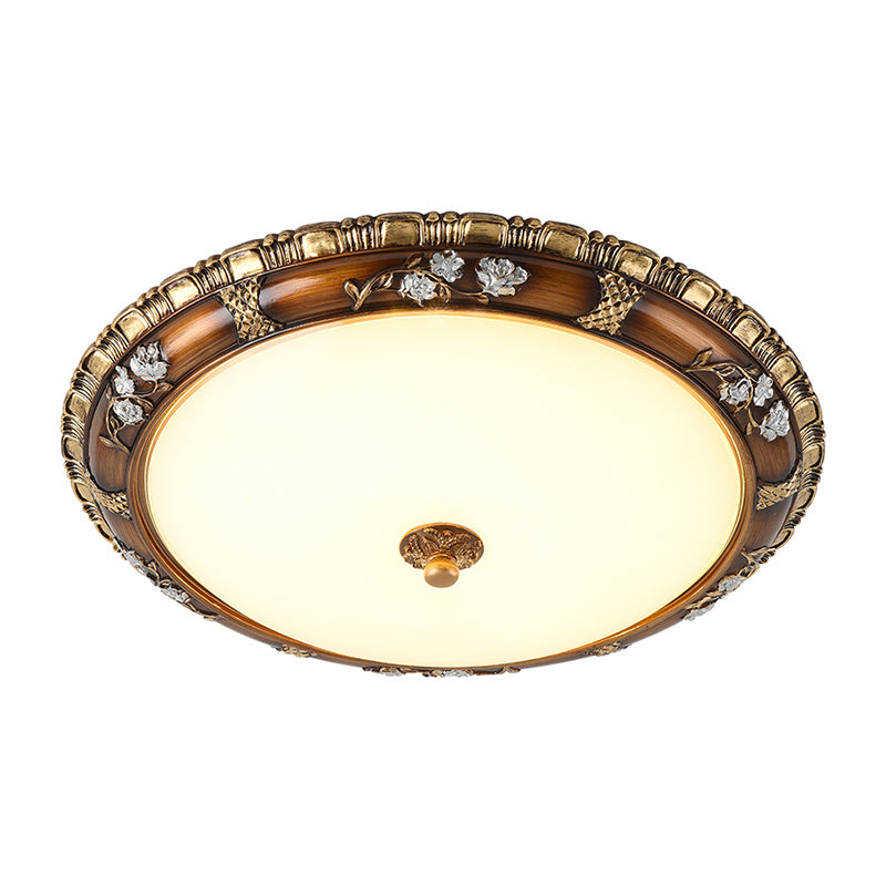 13"/16"/19.5" W Traditional Domed Flush Lamp Opal Glass LED Flush Mounted Ceiling Light Fixture in Brown, Warm/White Light Clearhalo 'Ceiling Lights' 'Close To Ceiling Lights' 'Close to ceiling' 'Flush mount' Lighting' 1283310