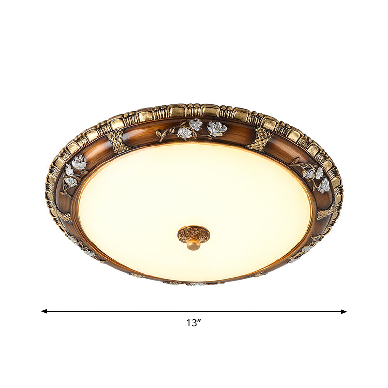 13"/16"/19.5" W Traditional Domed Flush Lamp Opal Glass LED Flush Mounted Ceiling Light Fixture in Brown, Warm/White Light Clearhalo 'Ceiling Lights' 'Close To Ceiling Lights' 'Close to ceiling' 'Flush mount' Lighting' 1283311