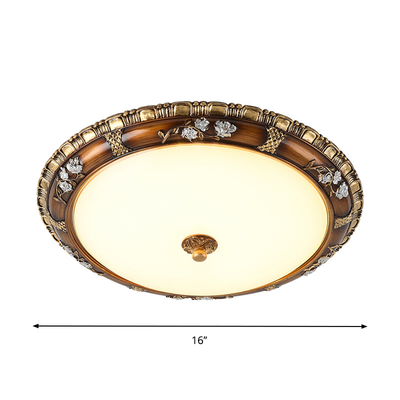 13"/16"/19.5" W Traditional Domed Flush Lamp Opal Glass LED Flush Mounted Ceiling Light Fixture in Brown, Warm/White Light Clearhalo 'Ceiling Lights' 'Close To Ceiling Lights' 'Close to ceiling' 'Flush mount' Lighting' 1283312