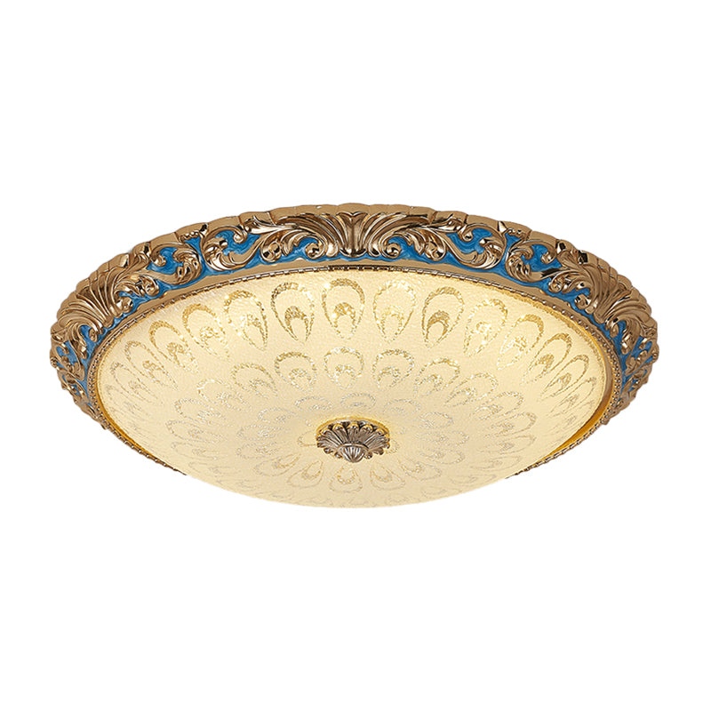 Textured Glass Brass Flush Ceiling Light Bowl Shape 12.5"/15"/19" Wide LED Farmhouse Flush Mount Fixture for Bedroom Clearhalo 'Ceiling Lights' 'Close To Ceiling Lights' 'Close to ceiling' 'Flush mount' Lighting' 1283321