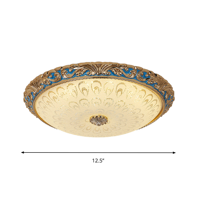 Textured Glass Brass Flush Ceiling Light Bowl Shape 12.5"/15"/19" Wide LED Farmhouse Flush Mount Fixture for Bedroom Clearhalo 'Ceiling Lights' 'Close To Ceiling Lights' 'Close to ceiling' 'Flush mount' Lighting' 1283323