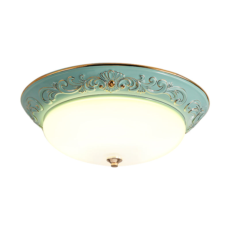 Oblong Bedroom Flush Mount Light Antiqued White Glass Yellow/Blue/Light Blue LED Flush Lamp, 12"/14.5"/17" Wide Clearhalo 'Ceiling Lights' 'Close To Ceiling Lights' 'Close to ceiling' 'Flush mount' Lighting' 1283328