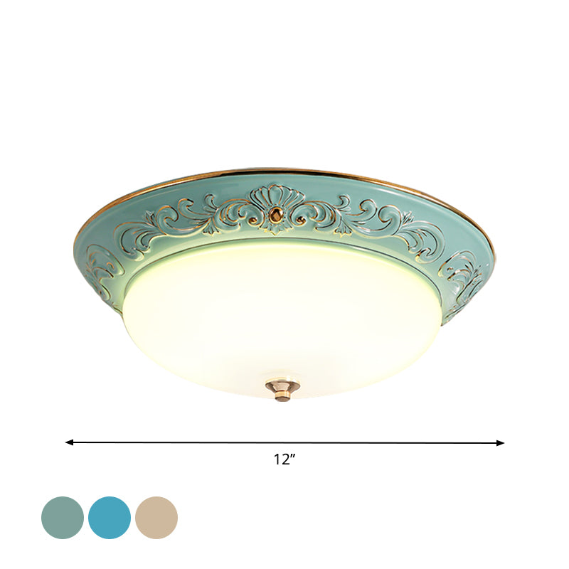 Oblong Bedroom Flush Mount Light Antiqued White Glass Yellow/Blue/Light Blue LED Flush Lamp, 12"/14.5"/17" Wide Clearhalo 'Ceiling Lights' 'Close To Ceiling Lights' 'Close to ceiling' 'Flush mount' Lighting' 1283329