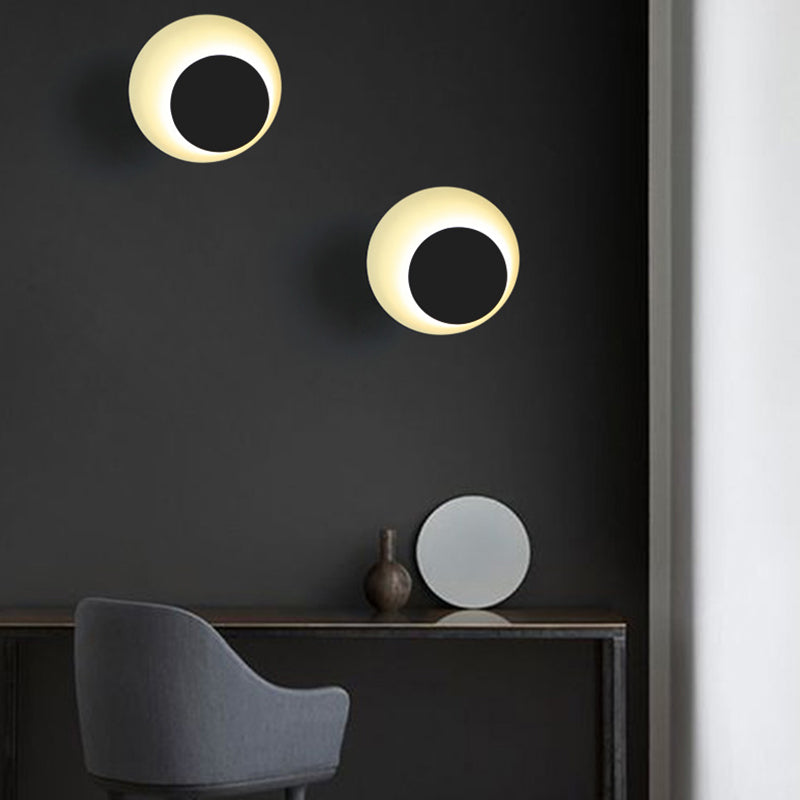 Circle Sconce Light Macaron Metal Black/Grey/Pink LED Wall Mount Light Fixture, 10"/13" Dia Clearhalo 'Cast Iron' 'Glass' 'Industrial' 'Modern wall lights' 'Modern' 'Tiffany' 'Traditional wall lights' 'Wall Lamps & Sconces' 'Wall Lights' Lighting' 128333