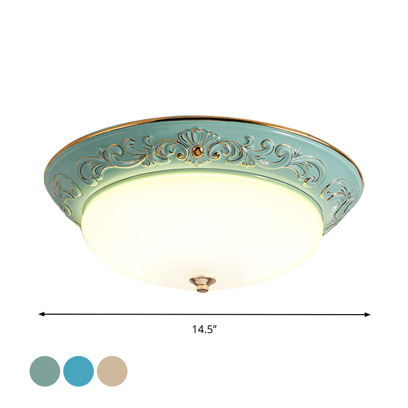 Oblong Bedroom Flush Mount Light Antiqued White Glass Yellow/Blue/Light Blue LED Flush Lamp, 12"/14.5"/17" Wide Clearhalo 'Ceiling Lights' 'Close To Ceiling Lights' 'Close to ceiling' 'Flush mount' Lighting' 1283330