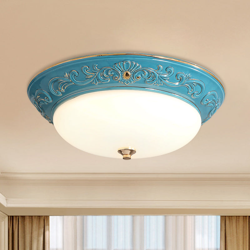 Oblong Bedroom Flush Mount Light Antiqued White Glass Yellow/Blue/Light Blue LED Flush Lamp, 12"/14.5"/17" Wide Clearhalo 'Ceiling Lights' 'Close To Ceiling Lights' 'Close to ceiling' 'Flush mount' Lighting' 1283333