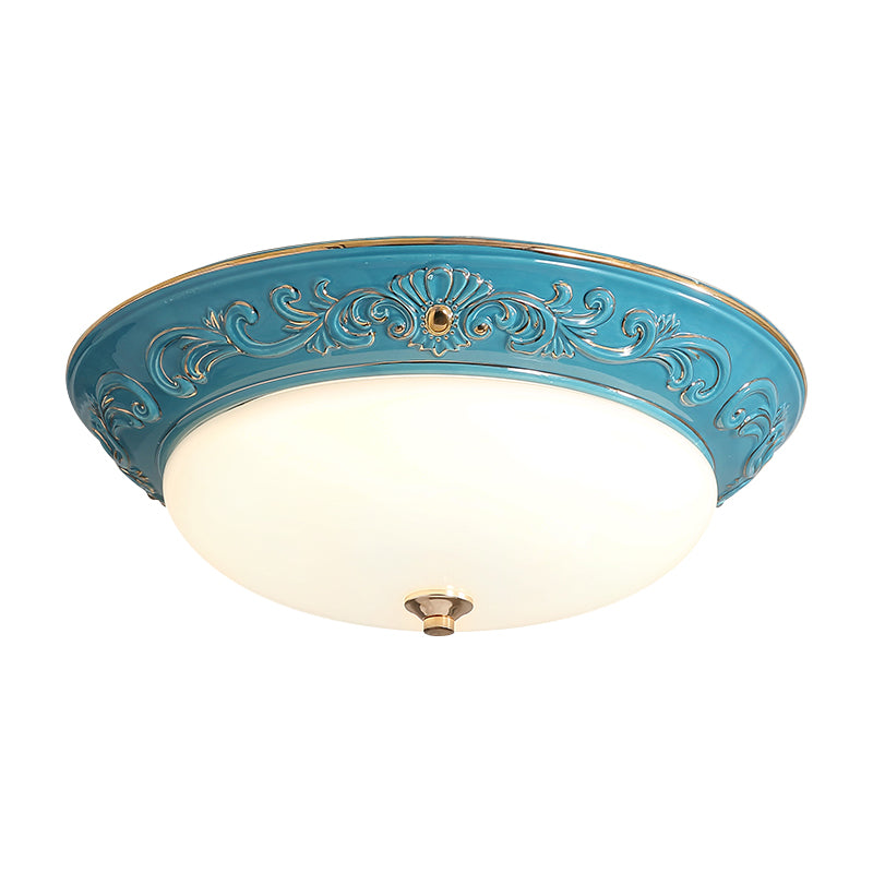 Oblong Bedroom Flush Mount Light Antiqued White Glass Yellow/Blue/Light Blue LED Flush Lamp, 12"/14.5"/17" Wide Clearhalo 'Ceiling Lights' 'Close To Ceiling Lights' 'Close to ceiling' 'Flush mount' Lighting' 1283335