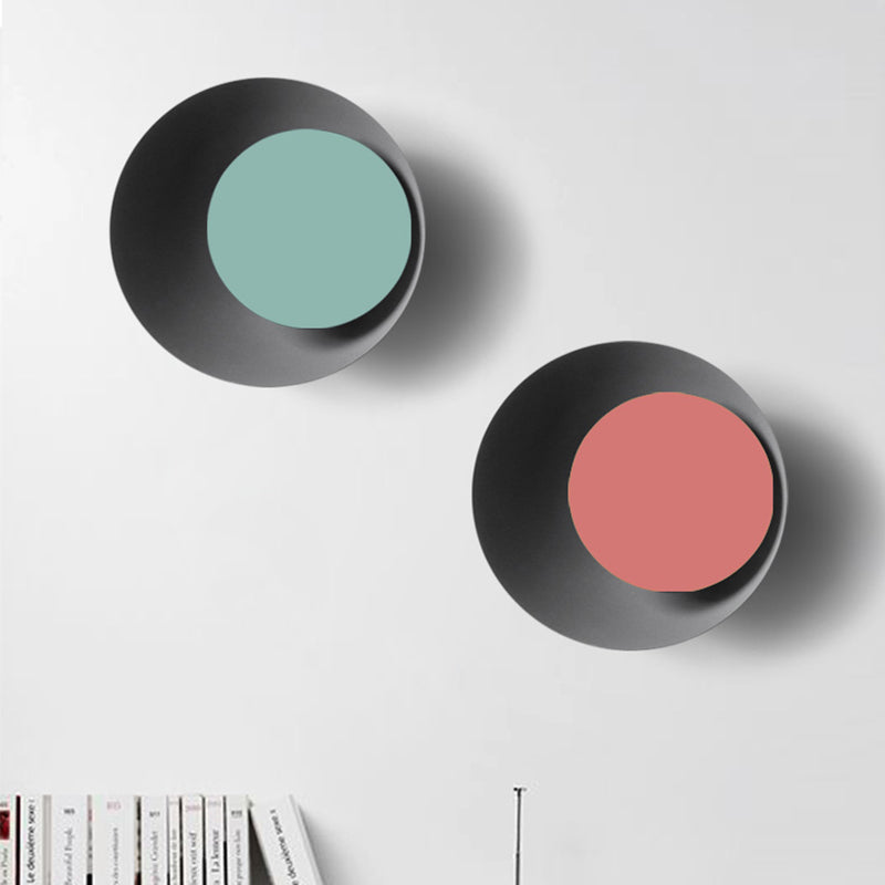 Circle Sconce Light Macaron Metal Black/Grey/Pink LED Wall Mount Light Fixture, 10"/13" Dia Clearhalo 'Cast Iron' 'Glass' 'Industrial' 'Modern wall lights' 'Modern' 'Tiffany' 'Traditional wall lights' 'Wall Lamps & Sconces' 'Wall Lights' Lighting' 128338