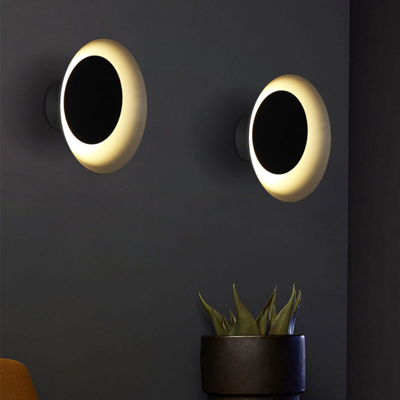 Circle Sconce Light Macaron Metal Black/Grey/Pink LED Wall Mount Light Fixture, 10"/13" Dia Black 10" Grey Clearhalo 'Cast Iron' 'Glass' 'Industrial' 'Modern wall lights' 'Modern' 'Tiffany' 'Traditional wall lights' 'Wall Lamps & Sconces' 'Wall Lights' Lighting' 128341