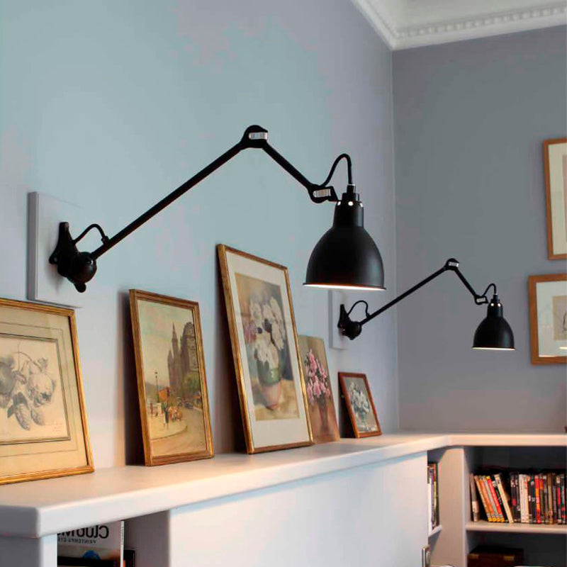 Black/Gray Domed Wall Sconce Light Modern 1 Head Metallic Wall Lamp with Adjustable Arm, 23.5"+8"/16"+8" Length Arm Clearhalo 'Cast Iron' 'Glass' 'Industrial' 'Modern wall lights' 'Modern' 'Tiffany' 'Traditional wall lights' 'Wall Lamps & Sconces' 'Wall Lights' Lighting' 128355