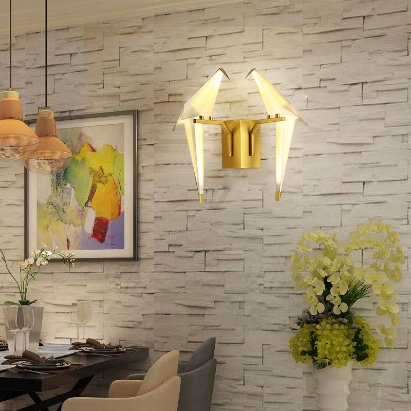 1/2-Light Dining Room Sconce Light Fixture with Birdie Plastic Shade Modernist White Wall Lamp in Warm/White Light Clearhalo 'Cast Iron' 'Glass' 'Industrial' 'Modern wall lights' 'Modern' 'Tiffany' 'Traditional wall lights' 'Wall Lamps & Sconces' 'Wall Lights' Lighting' 128369