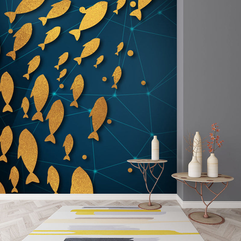 Artistic Animals Wall Paper Murals Yellow-Blue Geometry Wall Decoration for Bedroom Clearhalo 'Wall Decor' 'Wall Mural' 1284970