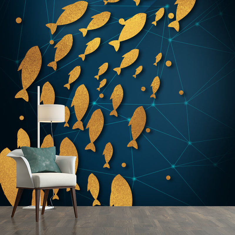 Artistic Animals Wall Paper Murals Yellow-Blue Geometry Wall Decoration for Bedroom Clearhalo 'Wall Decor' 'Wall Mural' 1284971