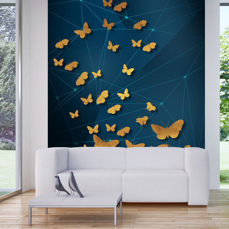 Artistic Animals Wall Paper Murals Yellow-Blue Geometry Wall Decoration for Bedroom Yellow-Blue Butterfly Clearhalo 'Wall Decor' 'Wall Mural' 1284974