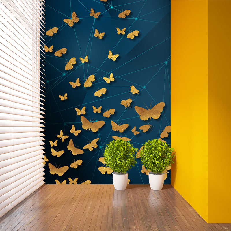 Artistic Animals Wall Paper Murals Yellow-Blue Geometry Wall Decoration for Bedroom Clearhalo 'Wall Decor' 'Wall Mural' 1284975