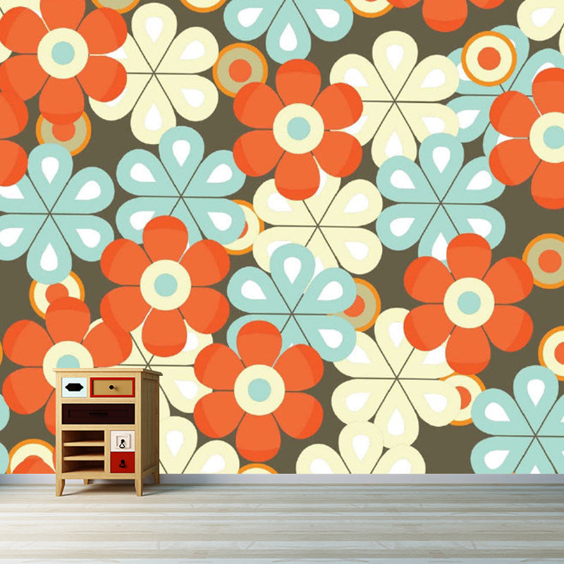 Artistic Scattered Flower Wallpaper Mural Blue-Orange-Yellow Moisture Resistant Wall Art for Home Blue-Orange-Yellow Clearhalo 'Wall Decor' 'Wall Mural' 1285009