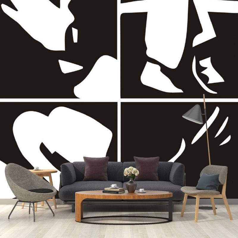 Black-White Mimes Element Murals Moisture-Resistant Modern Bedroom Wall Covering Black-White Clearhalo 'Wall Decor' 'Wall Mural' 1285069