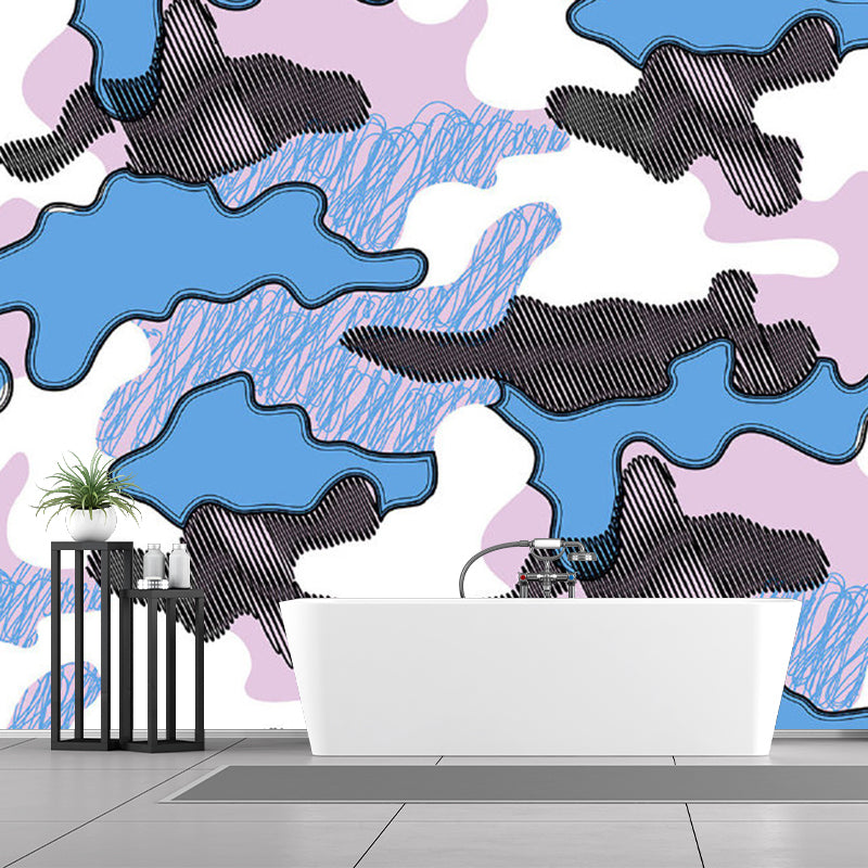 Artistic Abstract Cloud Drawing Mural Pink and Blue Washable Wall Decor for Kids Room Pink-Blue Clearhalo 'Wall Decor' 'Wall Mural' 1285099