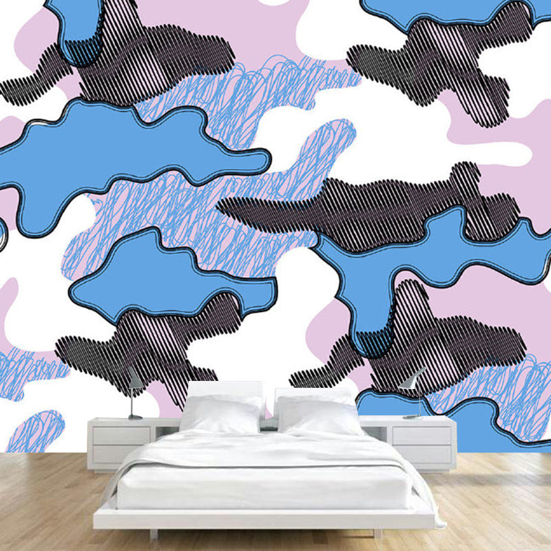 Artistic Abstract Cloud Drawing Mural Pink and Blue Washable Wall Decor for Kids Room Clearhalo 'Wall Decor' 'Wall Mural' 1285100