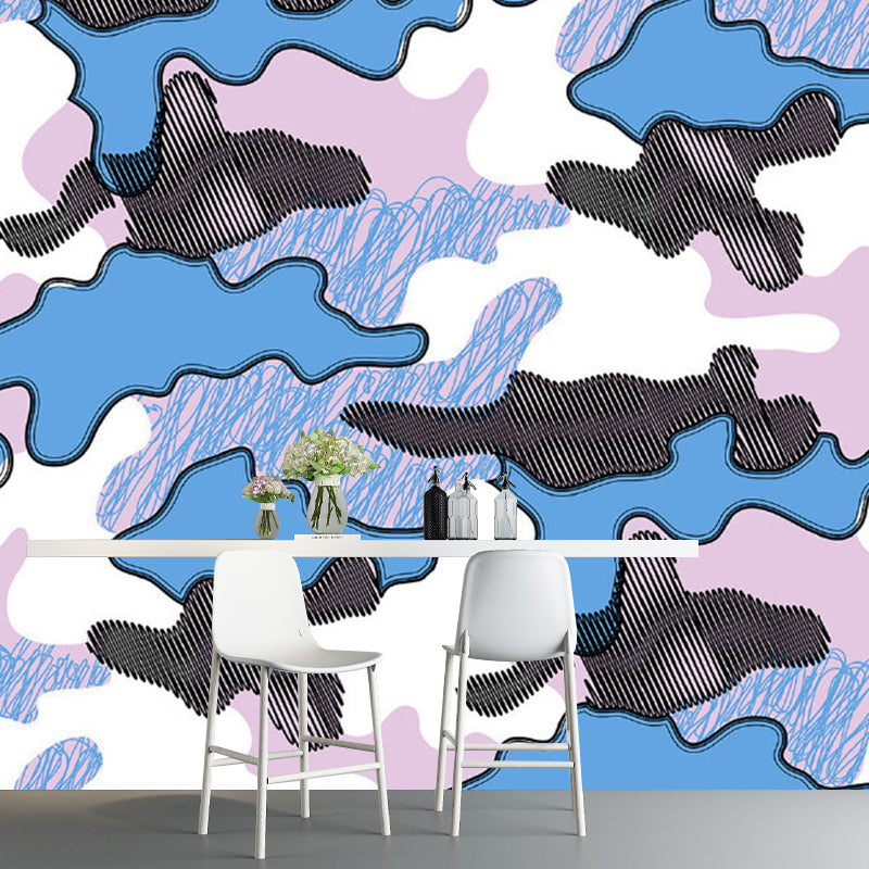 Artistic Abstract Cloud Drawing Mural Pink and Blue Washable Wall Decor for Kids Room Clearhalo 'Wall Decor' 'Wall Mural' 1285101