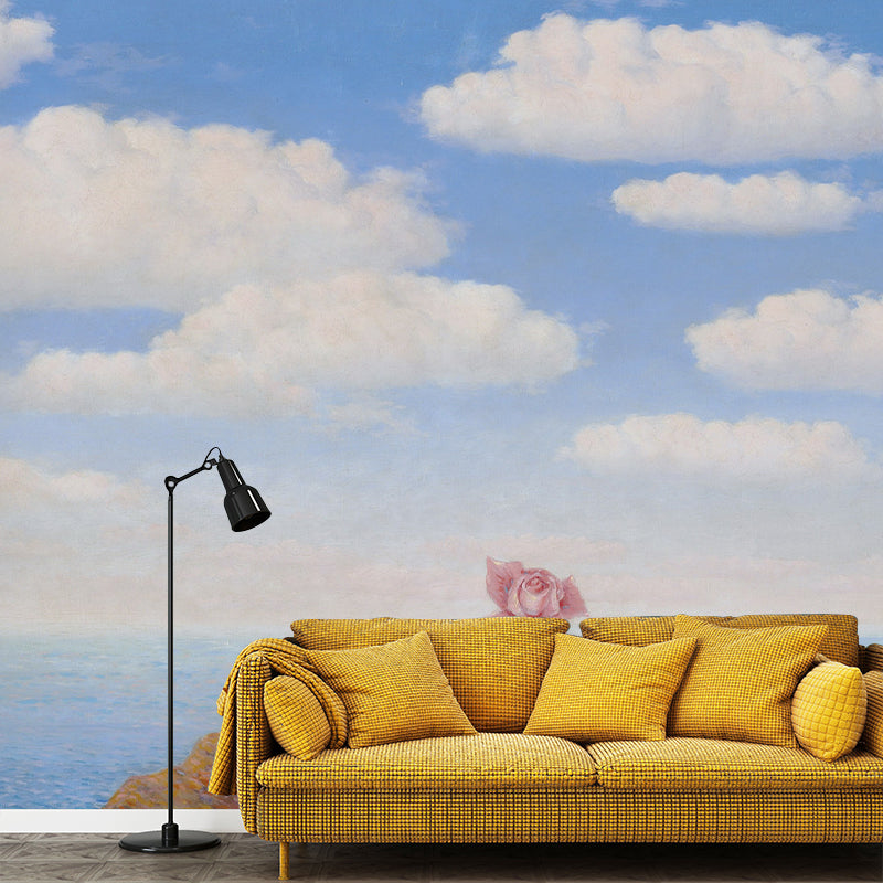 Alone Flower at Cliff Mural Wallpaper Surrealistic Washable Living Room Wall Art, Custom Size Blue-Brown Clearhalo 'Wall Decor' 'Wall Mural' 1285149