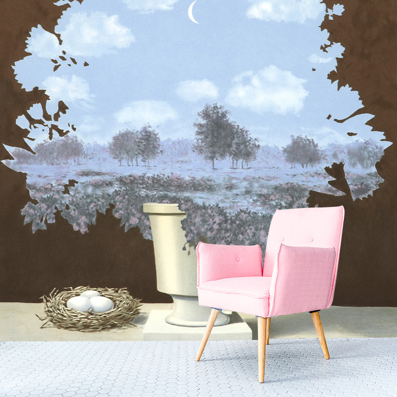 Surreal Cutouts Tree Drawing Murals in Blue-Brown Stain Proof Wall Decor for Dining Room Blue-Brown Clearhalo 'Wall Decor' 'Wall Mural' 1285159