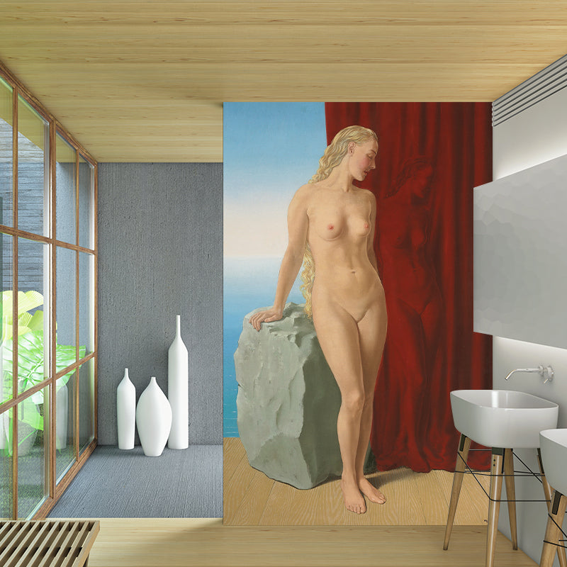 Bare Woman Portrait Wall Murals Surrealism Smooth Surface Wall Covering for Home Clearhalo 'Wall Decor' 'Wall Mural' 1285205