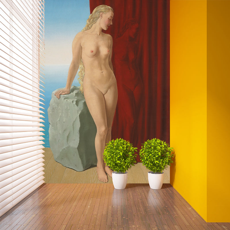 Bare Woman Portrait Wall Murals Surrealism Smooth Surface Wall Covering for Home Clearhalo 'Wall Decor' 'Wall Mural' 1285206