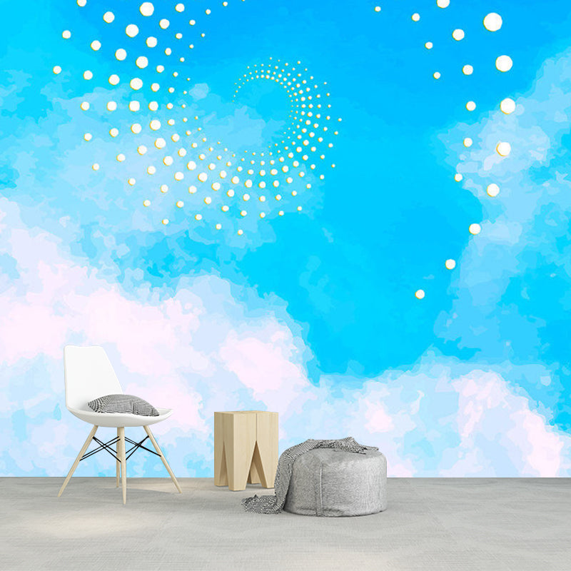 Big Spiral Patterned Murals Modern Sky Scenery Wall Decoration in Blue and White Clearhalo 'Wall Decor' 'Wall Mural' 1285254