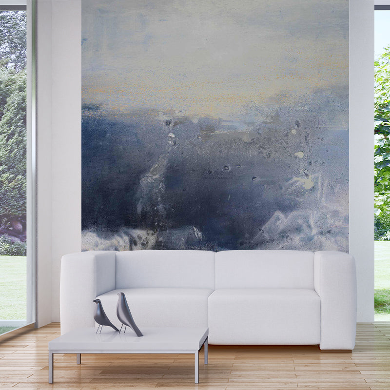 Abstract Mountain Landscape Mural Decal Artistry Smooth Surface Wall Art in Grey-Blue Gray-Blue Clearhalo 'Wall Decor' 'Wall Mural' 1285267