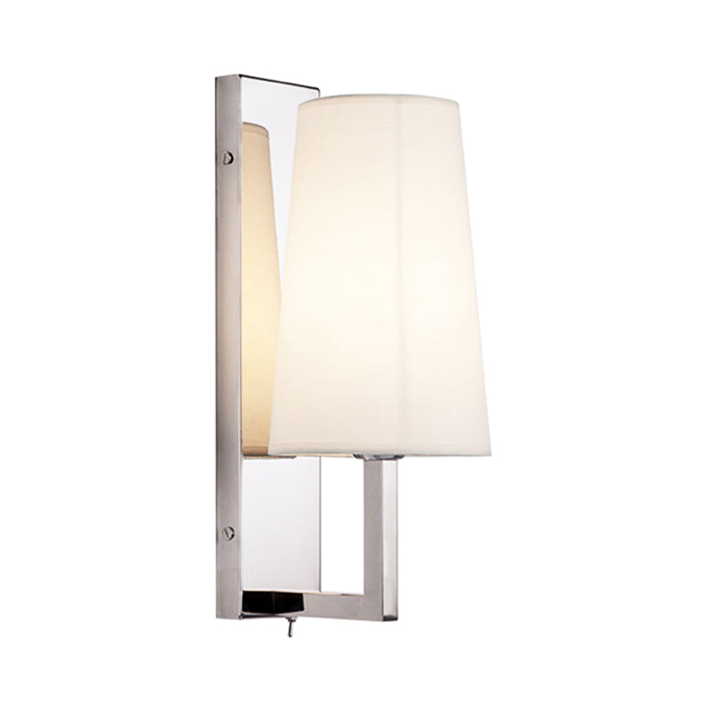 LED Tapered Wall Mounted Lighting Modernism Fabric Sconce Light in Chrome with Round/Rectangle Canopy Clearhalo 'Modern wall lights' 'Modern' 'Wall Lamps & Sconces' 'Wall Lights' Lighting' 128531