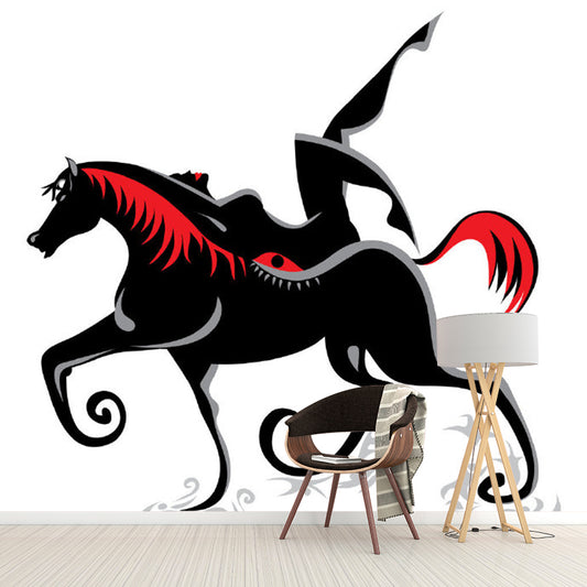 Whole Wizard Ridding Horse Mural Decal Red-Black Non-Woven Wall Art, Washable, Custom Print Clearhalo 'Wall Decor' 'Wall Mural' 1285328